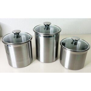 Tramontina Canisters(9", 7", 6"-Qty 3) Stainless Steel-Tempered Glass Lids GUC